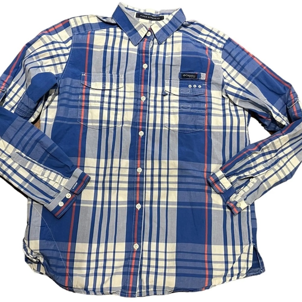 Columbia Blue Red Plaid Button Down Shirt Size S